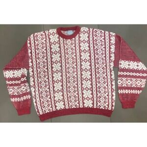 LE TIGRE Sweater Pullover Crew Neck‎ Nordic Holiday Acrylic USA XXL AOP Vintage